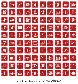 100 paint icons set in grunge style red color isolated on white background vector illustration