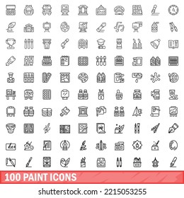 100 paint icons set. Outline illustration of 100 paint icons vector set isolated on white background
