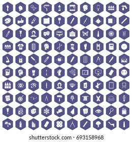 100 paint icons set in purple hexagon isolated vector illustration