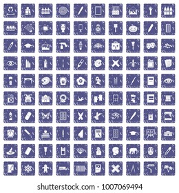 100 paint school icons set in grunge style sapphire color isolated on white background vector illustration