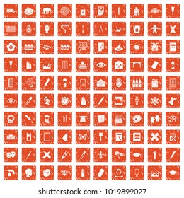100 paint school icons set in grunge style orange color isolated on white background vector illustration