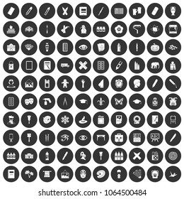100 paint school icons set in simple style white on black circle color isolated on white background vector illustration