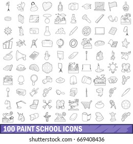 100 paint school icons set in outline style for any design vector illustration