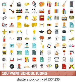 100 paint school icons set in flat style for any design vector illustration