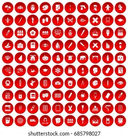 100 paint school icons set in red circle isolated on white vectr illustration