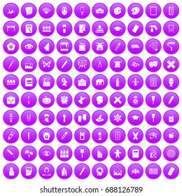 100 paint school icons set in purple circle isolated vector illustration