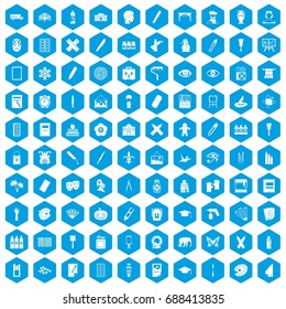 100 paint school icons set in blue hexagon isolated vector illustration