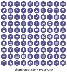 100 paint school icons set in purple hexagon isolated vector illustration