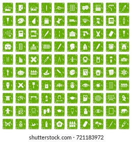 100 paint school icons set in grunge style green color isolated on white background vector illustration