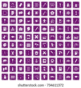 100 paint school icons set in grunge style purple color isolated on white background vector illustration