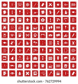 100 paint school icons set in grunge style red color isolated on white background vector illustration