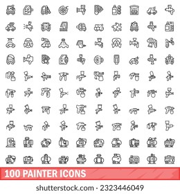 100 painter icons set. Outline illustration of 100 painter icons vector set isolated on white background