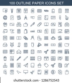 100 paper icons. Trendy paper icons white background. Included outline icons such as glued note, resume, globe dollar, document, book, scissors. paper icon for web and mobile.
