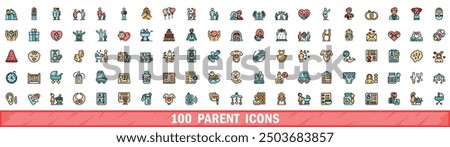 100 parent icons set. Color line set of parent vector icons thin line color flat on white