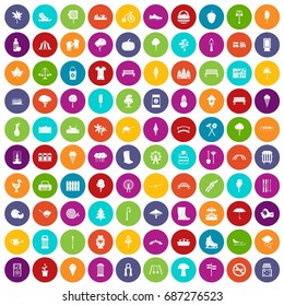 100 park icons set in different colors circle isolated vector illustration