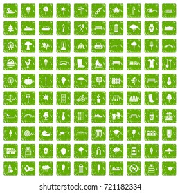 100 park icons set in grunge style green color isolated on white background vector illustration