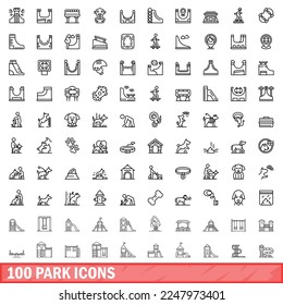 100 park icons set. Outline illustration of 100 park icons vector set isolated on white background