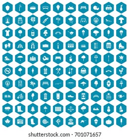 100 park icons set in sapphirine hexagon isolated vector illustration