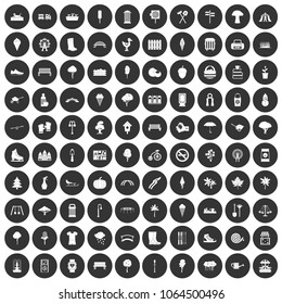 100 park icons set in simple style white on black circle color isolated on white background vector illustration