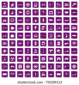 100 parking icons set in grunge style purple color isolated on white background vector illustration