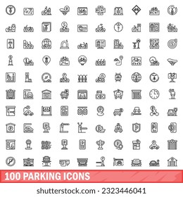 100 parking icons set. Outline illustration of 100 parking icons vector set isolated on white background