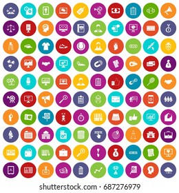 100 partnership icons set in different colors circle isolated vector illustration