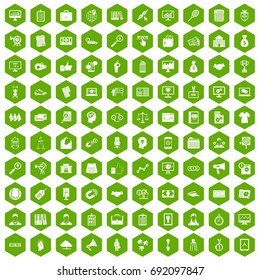100 partnership icons set in green hexagon isolated vector illustration