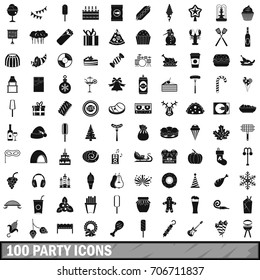 100 party icons set in simple style for any design vector illustration