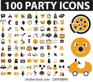 100 party icons set, vector