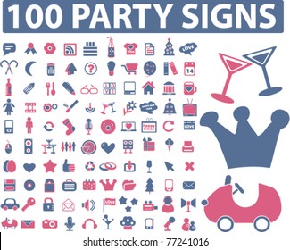 100 party icons, signs, vector illustrations