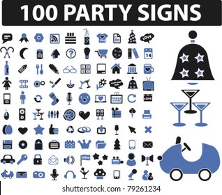100 party icons, signs, vector illustration