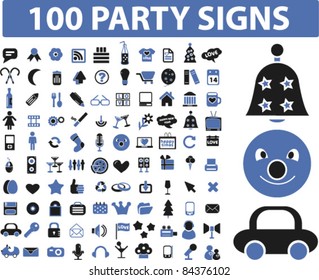 100 party icons, signs, vector illustration set