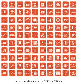 100 passport icons set in grunge style orange color isolated on white background vector illustration