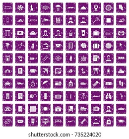 100 passport icons set in grunge style purple color isolated on white background vector illustration