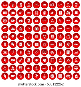 100 passport icons set in red circle isolated on white vector illustration