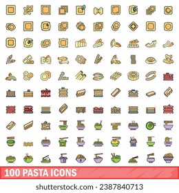 100 pasta icons set. Color line set of pasta vector icons thin line color flat on white
