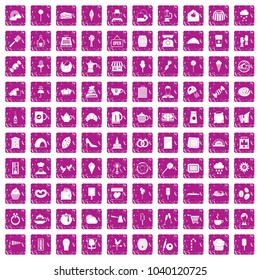 100 patisserie icons set in grunge style pink color isolated on white background vector illustration