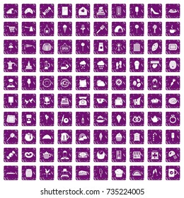 100 patisserie icons set in grunge style purple color isolated on white background vector illustration