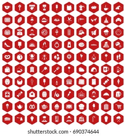 100 patisserie icons set in red hexagon isolated vector illustration