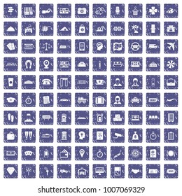 100 paying money icons set in grunge style sapphire color isolated on white background vector illustration
