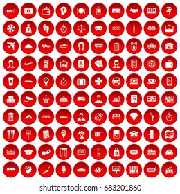 100 paying money icons set in red circle isolated on white vector illustration