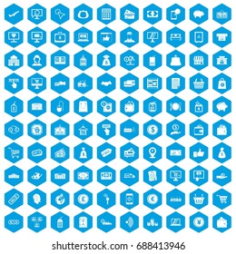 100 payment icons set in blue hexagon isolated vector illustration