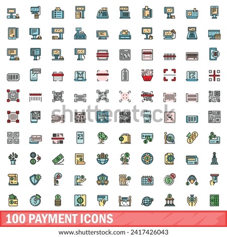 100 payment icons set. Color line set of payment vector icons thin line color flat on white