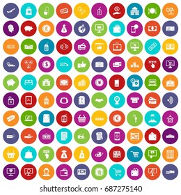 100 payment icons set in different colors circle isolated vector illustration
