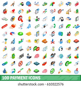 100 payment icons set in isometric 3d style for any design vector illustration