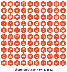 100 payment icons set in orange hexagon isolated vector illustration