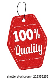 100 pecent quality red leather label or price tag on white background, vector illustration