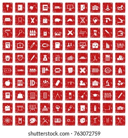 100 pencil icons set in grunge style red color isolated on white background vector illustration