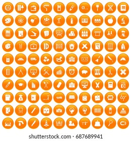 100 pensil icons set in orange circle isolated vector illustration