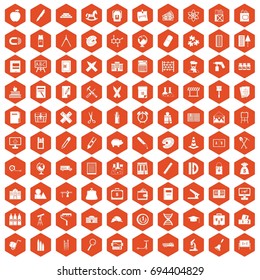 100 pensil icons set in orange hexagon isolated vector illustration